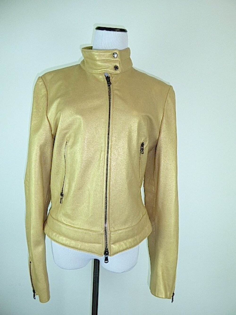 Vent Couvert Paris Gold geniune lambskin leather zip moto jacket 3 L